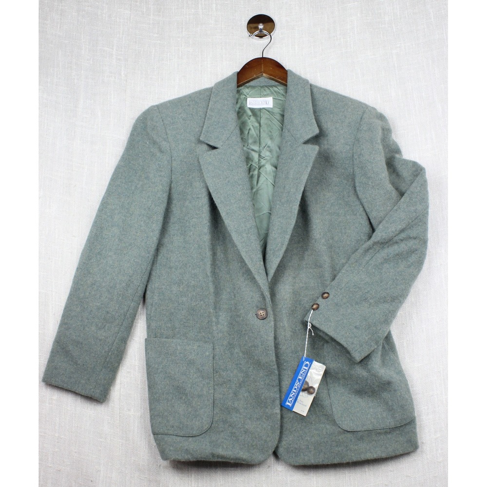 Lands End Womens Wool Blazer Jacket Sage Green Vintage Deadstock NWT Size 14